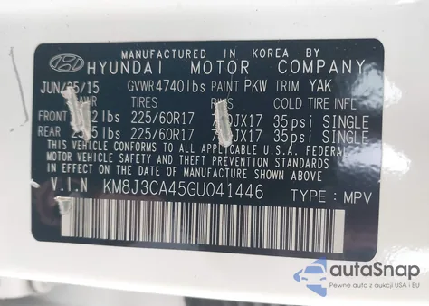 2016 Hyundai Tucson Se из США, поврежденный, VIN KM8J3CA45GU041446